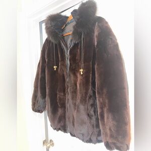 Vintage Mink Fur Hooded Zip Up Bomber Jacket Collectible Hudsons Fur Factory